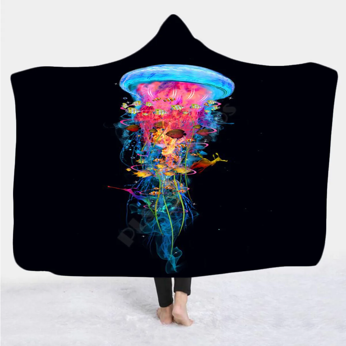 

Jellyfish Hooded Blanket 3D All Over Printed Wearable Blanket for Men and Women Adults Kids Fleece blanket 01