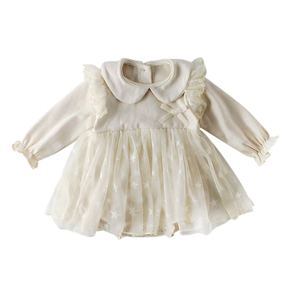 

Autumn Baby Girls Mesh Dress Sweet Star Print Long Sleeve Infant dresses Spring Autumn Infant Baby Girls bodysuit34