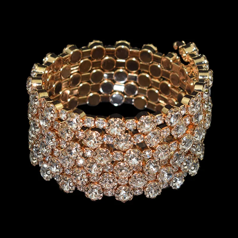 Bangle Bracelet Crystal Bracelets Fashion Multiple Rows Crystal Adjustable Bracelet Bangle for Women Gold Silver Color Wedding Bracelets & Bangles Jewelry Gift