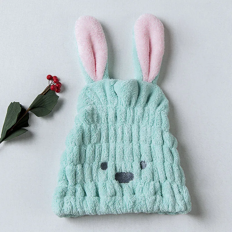 light blue Коралловая флисовая мультяшная шапка для быстрой сушки волос уши кролика водопоглощающая сушильная шапочка для взрослых шапочка для душа s 30x25 см - Цвет: light blue