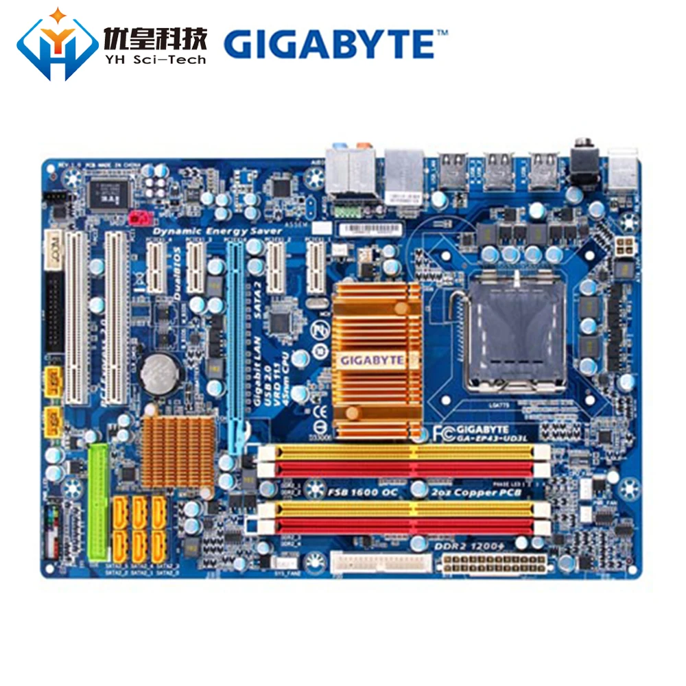 Оригинальная б/у настольная Материнская плата Gigabyte GA-EP43-UD3L P43 LGA 775 Core 2 Экстремальный/Core 2 Quad/Core 2 Duo DDR2 ATX