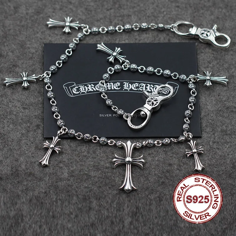 

S925 Men's Sterling Silver Trousers Retro personality punk style Crucifix jewelry coarse chain Girls package chain Send lover's