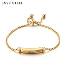 Регулируемые полосы браслеты из нержавеющей стали для женщин Кристалл CZ браслет& Браслеты Свадебные ювелирные изделия