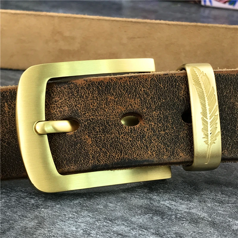 ヴィンテージ真鍮ベルトバックル本革ベルト男性 Ceinture 黄色ベルトカウボーイジーンズメンズベルトロング 130 センチメートルズボンベルト Mbt0006 Men S Belts Aliexpress