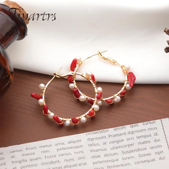 

Tiparts Vintage Gold Coral Pearl Earrings Ear Ring Jewelry Natual Freshwater Red Gold Drop Earrings Wedding Party Gift