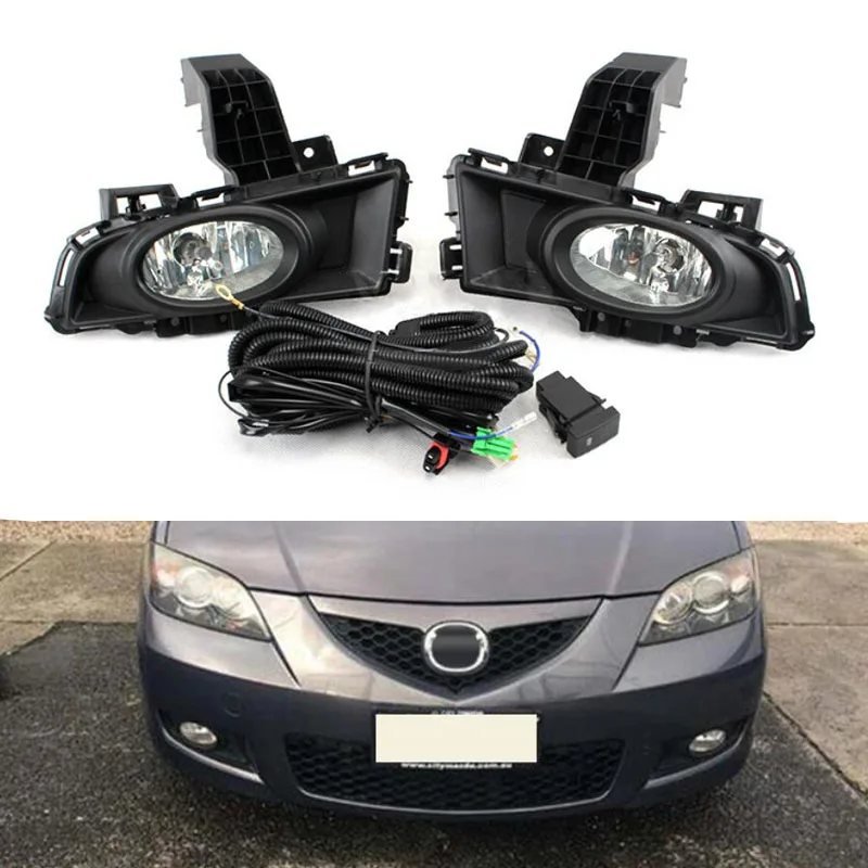 Автомобильный противотуманный светильник в сборе для Mazda M3 2008-2010, Лампа переднего бампера, дневной ходовой светильник, автомобильный головной светильник с переключателем проводов