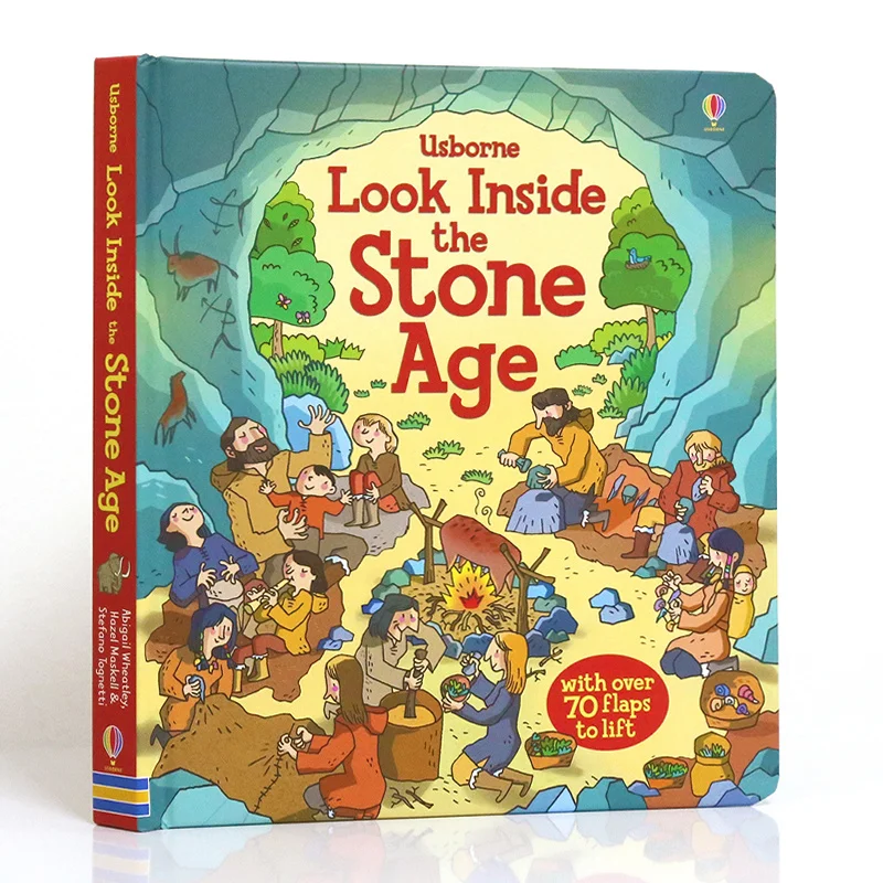 Английская 3D Usborne Look Inside Stone Age книга для фотографий дети читающие Обучающие