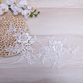 

2Pcs Lace Appliques Decorative Patches Applique White Fabric for Arts Crafts Sewing Cheap Price Made in China