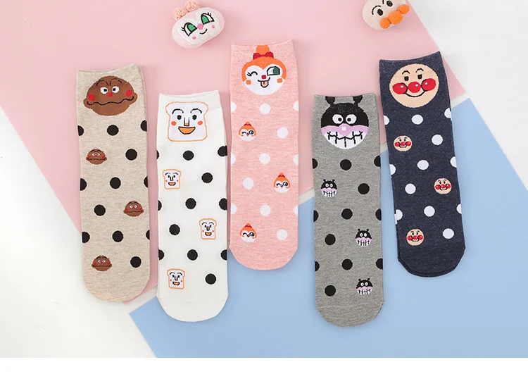 Носки с принтом аниме Anpanman baikinman Shokupanman Currypanman Dokin chan, осенне-зимние женские хлопковые носки, милые забавные мультяшные кавайные носки
