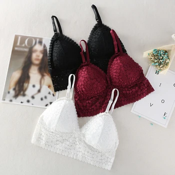 

Sexy Lace Underwear Seamless Deep V Women Bra Hollow Out Push Up Bra Lace Crop Top