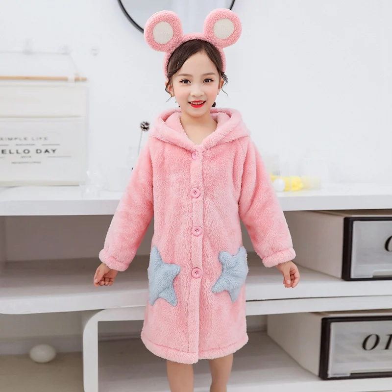 New Flannel Kids Robes Thicken Children Bathrobe Soft Boys Girls Bath Robes Children's Pajamas Hooded Kids Night Gown Sleepwear