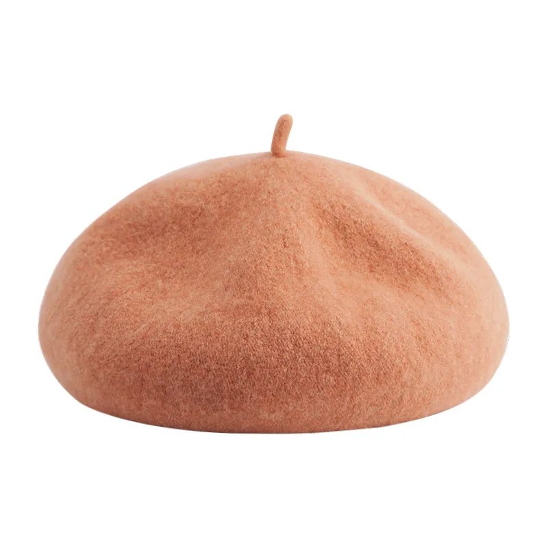 Light orange Японский стиль теплая шерсть зимняя шапка однотонные Цвет Винтаж Для женщин девушки берет женский тыквы мешковатая шапка осень девушка Кепки - Цвет: Light orange