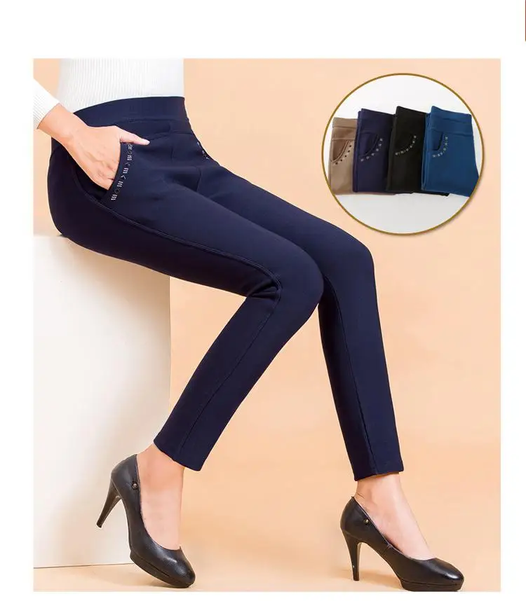 

2019 Women Full Length Casual Elastic Waist Middle Waist Pencil Pants Warm Thick Womens Pants Winter Plus Size 5XL Women Pants