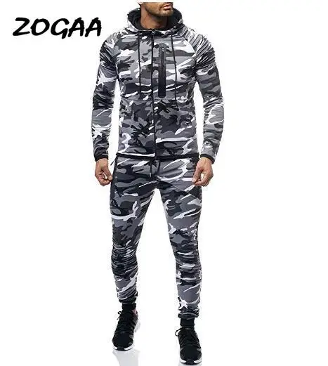 

ZOGAA 2020 Men's Sports Suit Fashion Camo Set Arm Fold Personality Fitness Leisure Comfort Set