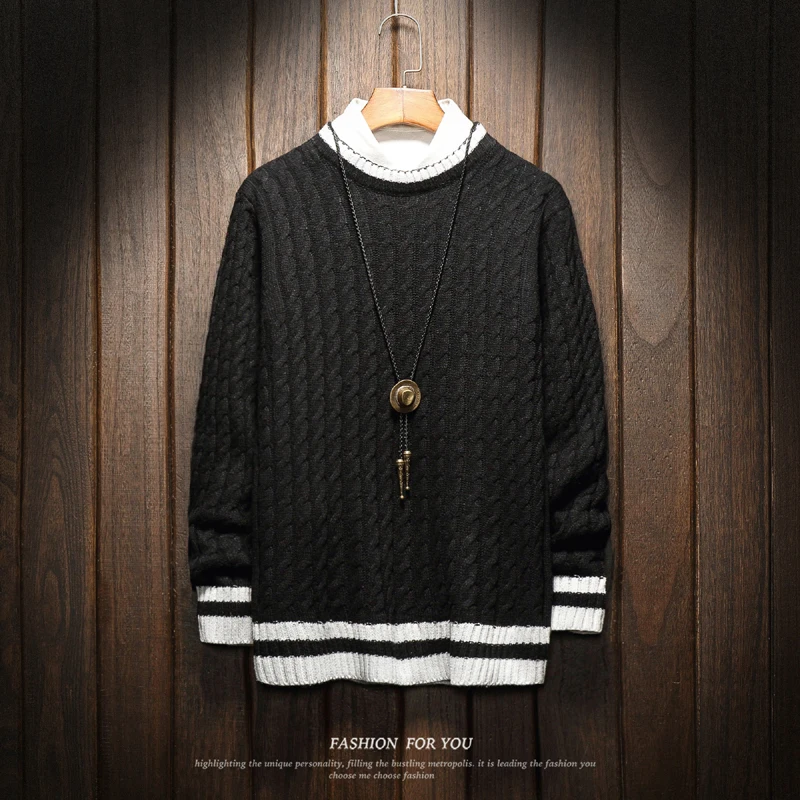 

Sweater Men's Warm Fashion Contrast Color Casual O-neck Pullover Men Knitting Sweaters Male Sweter Clothes Large Size M-6XL