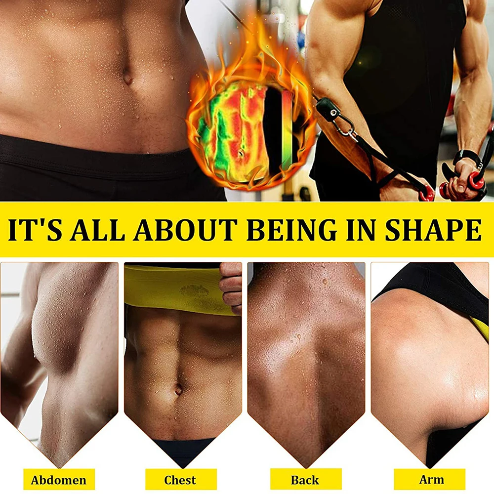 Men Sauna Sweat Vest Heat Trapping Compression Shirts Gym Sauna Suit Workout Slimming Body Shaper for Weight Loss Fat Burning