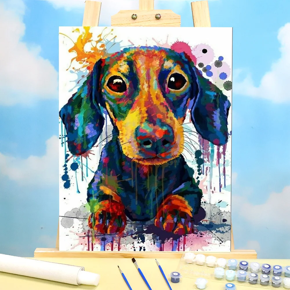 Animal Dachshund DIY Painting By Numbers Package Acrylic Paints 50*70 Canvas Pictures Decorative Paintings Kids Handicraft | Дом и сад