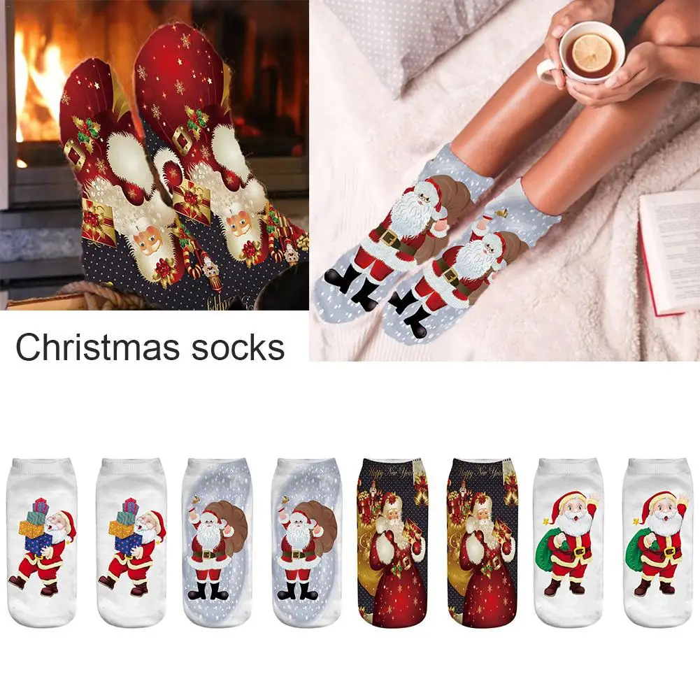 Рождественские носки женские Харадзюку Унисекс Забавный 3D Рождественский принт повседневные милые Низкие лодыжки для женщин и мужчин милые носки Calcetines Mujer