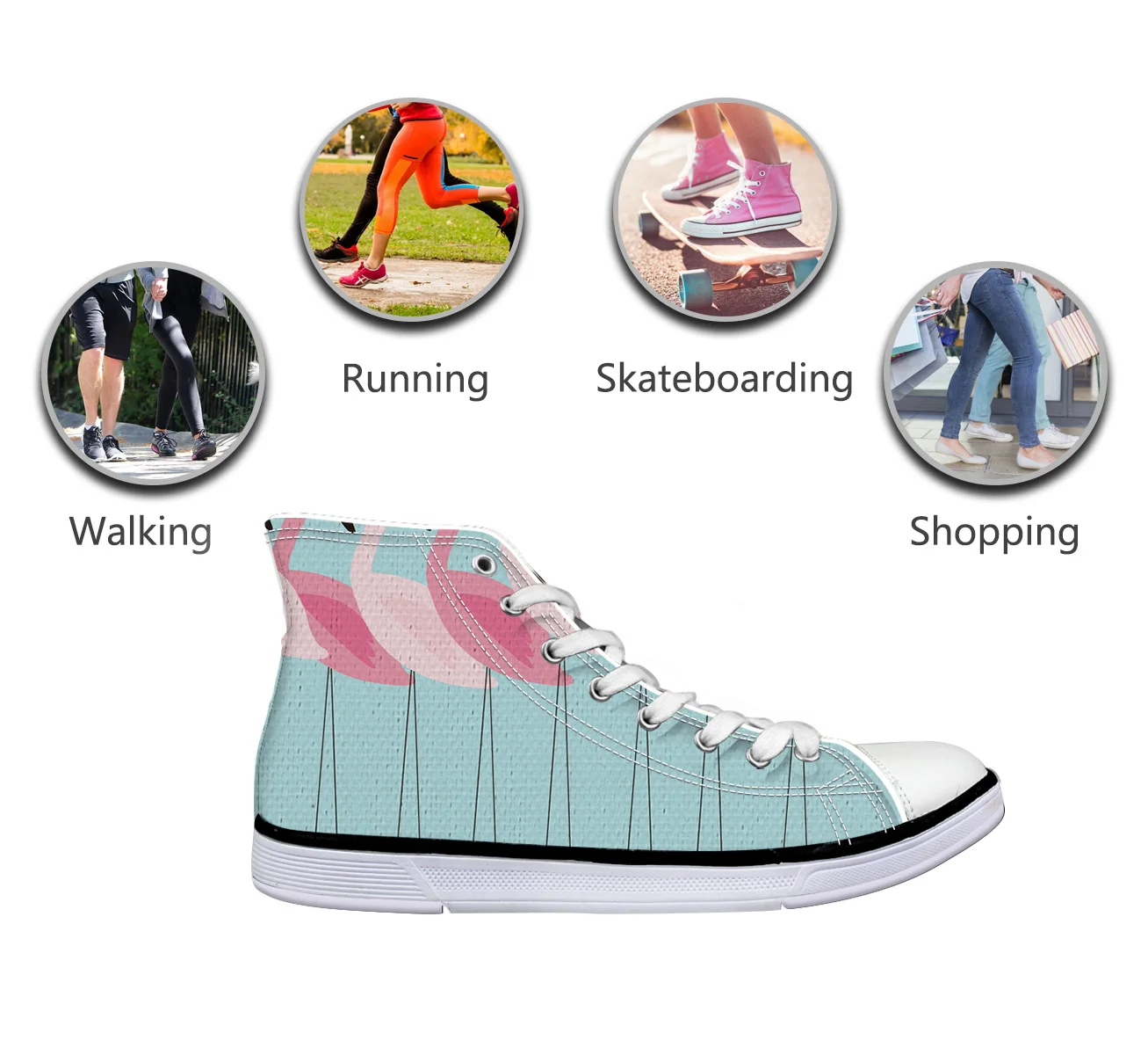 WHEREISART/Женская парусиновая обувь Фламинго розовые с рисунками тонкие птицы