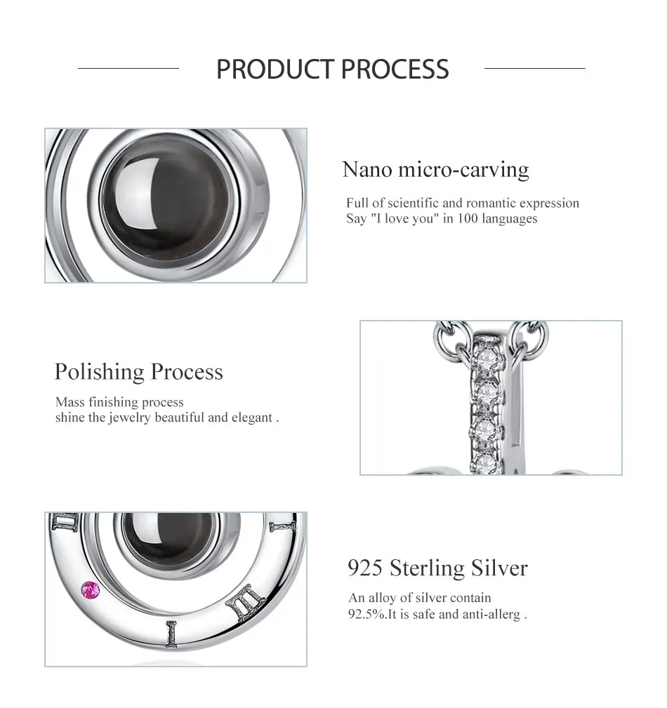 925 пробы Серебряное ожерелье, 100 языков, проекционное ожерелье с надписью «I LOVE YOU», женское Ювелирное колье с надписью «Memory Of LOVE»