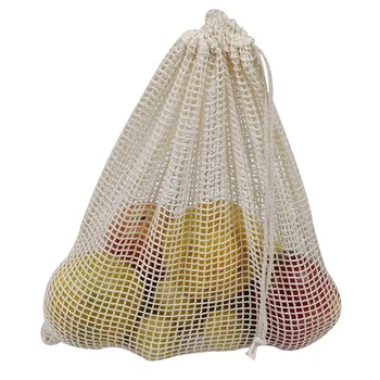 

Cotton Mesh Bag Popular Cotton Fruit And Vegetable With Drawstring Reusable Home Kitchen Storage Mesh Bags Machine Washable