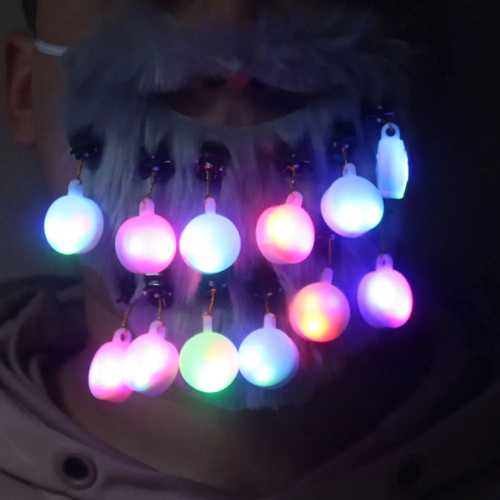 12pcs Set LED Beard Light Christmas balls Clip Bells Hanging Home Party Decoration Accessories Glow in the dark Random Colors