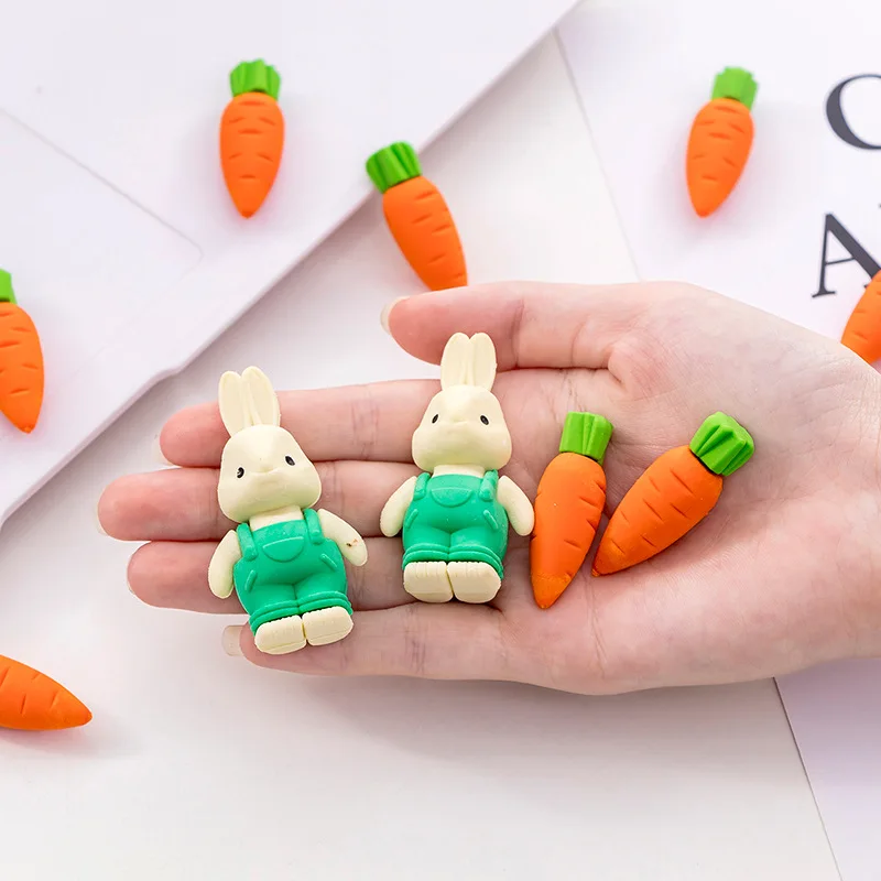 5pcs/1set Novelty Pencil Erasers Korea Creative Cartoon Rabbit Carrot