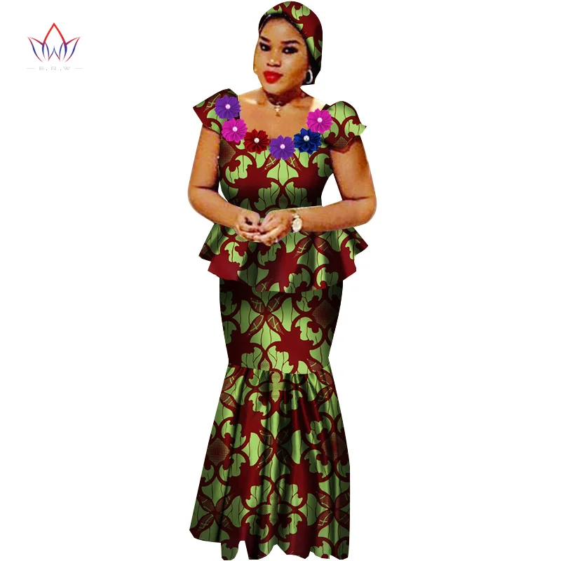 African Bazin Riche Dresses for Women Set Clothes Skirt Top Sets for Women High Waist Skirt Long African Skirt Plus Size WY2564 - Цвет: 12