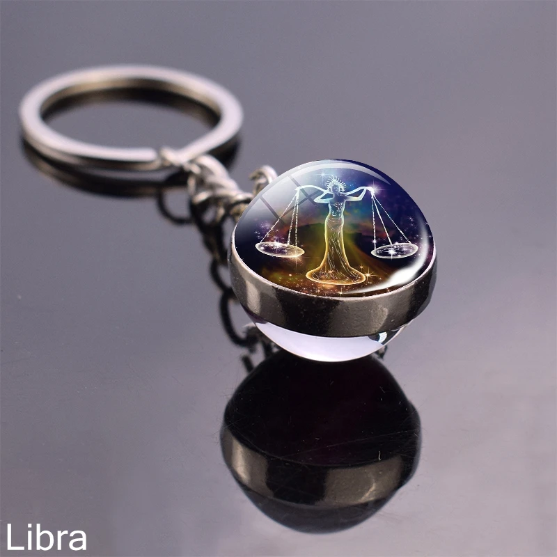 Libra 12 Знак созвездия хрустальный шар брелок Скорпион Лев Рыбы Зодиак стекло Сфера брелок кольца, подарок на день рождения для женщин мужчин кулон - Цвет: Libra