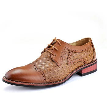 

Nice New Pop Tide Weaving Genuine Leather Quality Business England Style Handmade Oxford Shoes Men Spring Bullock Carved Shoes