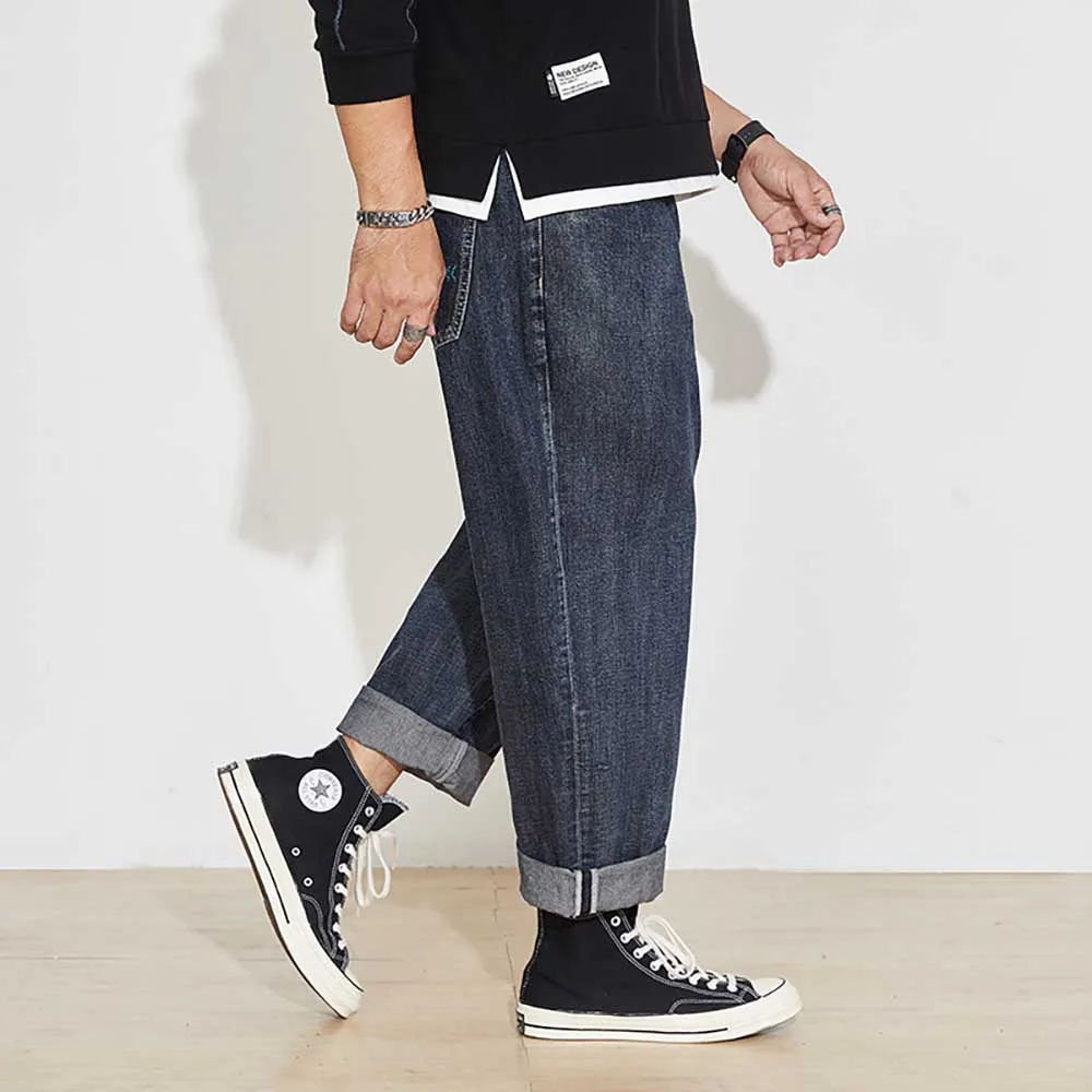 Autumn Baggy Jeans Men Casual Embroidery Denim Strayght Loose Trousers Harem Pants Plus Size Clothing