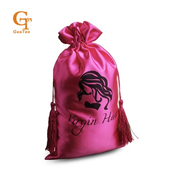 

VIRGIN HAIR bundle satin packaging bags with tassel, luxury hair packing bags,4 budles,10pcs/lot hair extensions packing bags