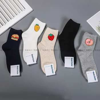 

Sweet Woman Sock Strawberry Socks for Women Donuts Solid Color Style Ladies Long Standard Sox Female Cotton Trendy Autumn Sokken