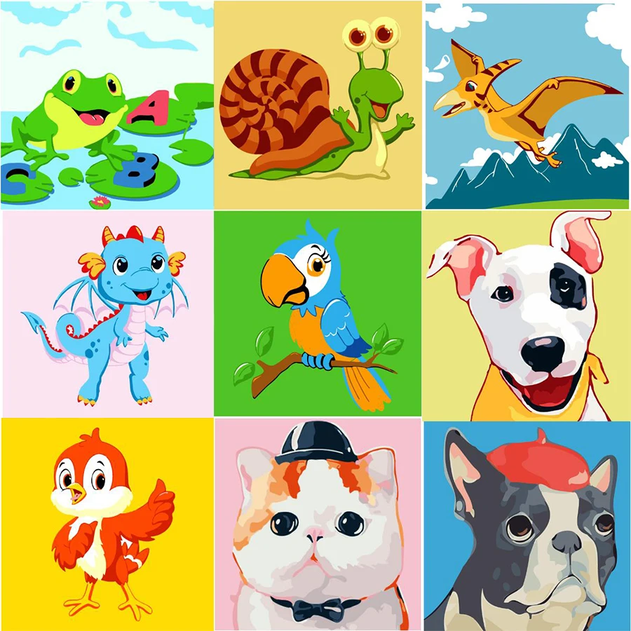 

Framed 20x20cm cute animals DIY Painting By Number Wall Art Picture Acrylic Paint On Canvas Unique kids Gift For Home Wall