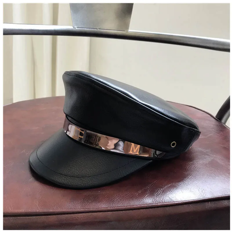 QDKPOTC весна осень зима новые женские армейские кепки модные из искусственной кожи темно-синяя кепка Англия Ретро-козырек плоская шляпа