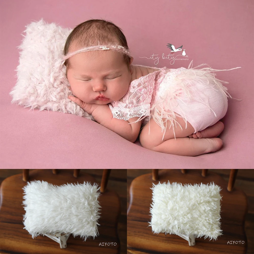 2021 Newborn Photography Props Mini White Faux Fur Fabric Posing Pillow for Baby Boy and Girl Photo Studio Pose Prop Accessories 8 colors newborn photography props backdrop stretchy ruffle blanket posing fabric photo props stand frame bean bag covers 2021