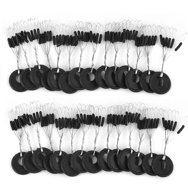 600 Pcs/100 Groups Fishing Bobber Stopper 6 In 1 Black Rubber Cylindrical Float Space Bead Connector Fishing Gear For 0.8-2.0# L