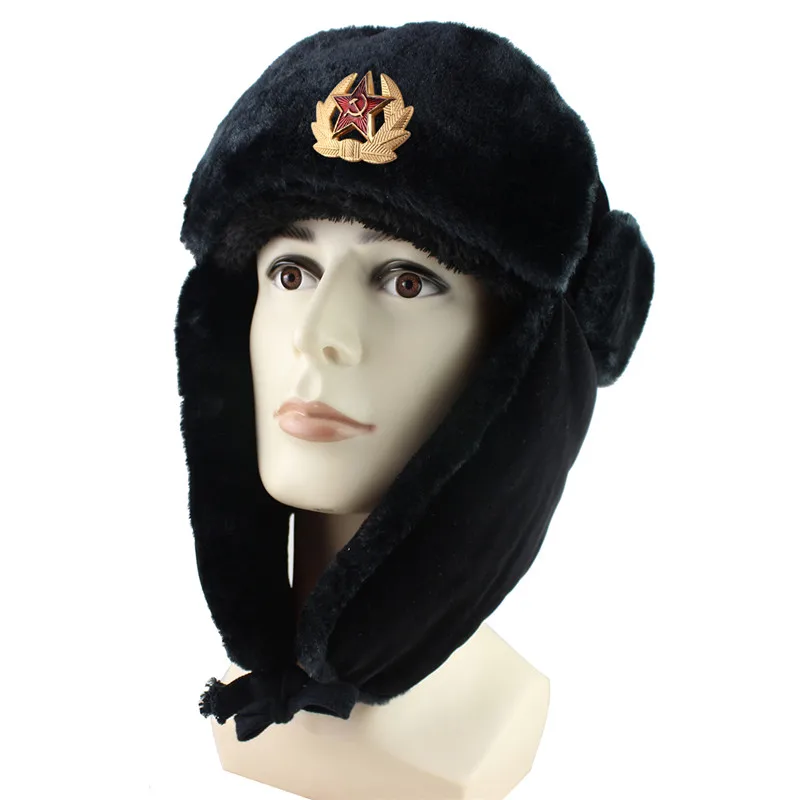 Soviet-Army-Military-Badge-Russia-Ushanka-Bomber-Hats-Pilot-Trapper-trooper-Hat-Winter-Faux-Rabbit-Fur