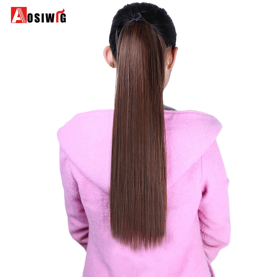 AOSIWIG 22 ''длинные прямые волосы клип в конский хвост шнурок конский хвост термостойкие синтетические накладные волосы для женщин