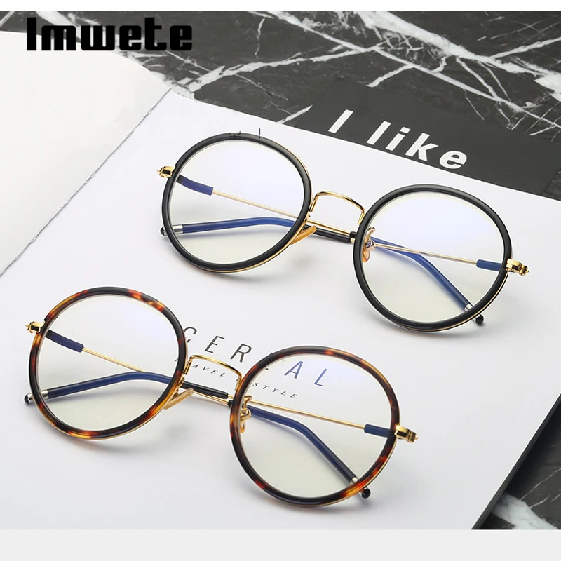 

Imwete Men Women Bold Round Glasses Frame Luxury Brand Design High-definition Resin Filter Harmful Light Femal Decoration Glass