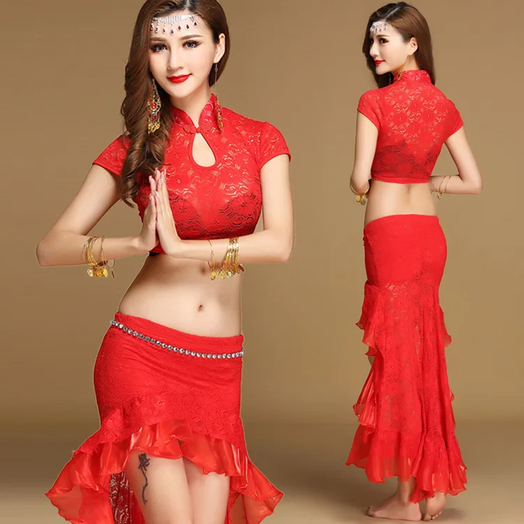 Red 2pcs 2 шт./компл. костюмы для танца живота Восточные Танцевальные Костюмы для танца живота карнавальные танцевальные костюмы# JH-804 - Цвет: Red 2pcs