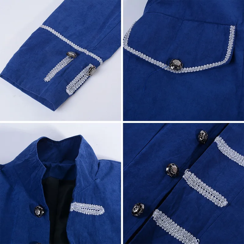 Puimentiua Male Slim Single Breasted Long Blazers Stand Collar Vintage Outwear Patchwork Jackets Gothic Coat blaser masculino