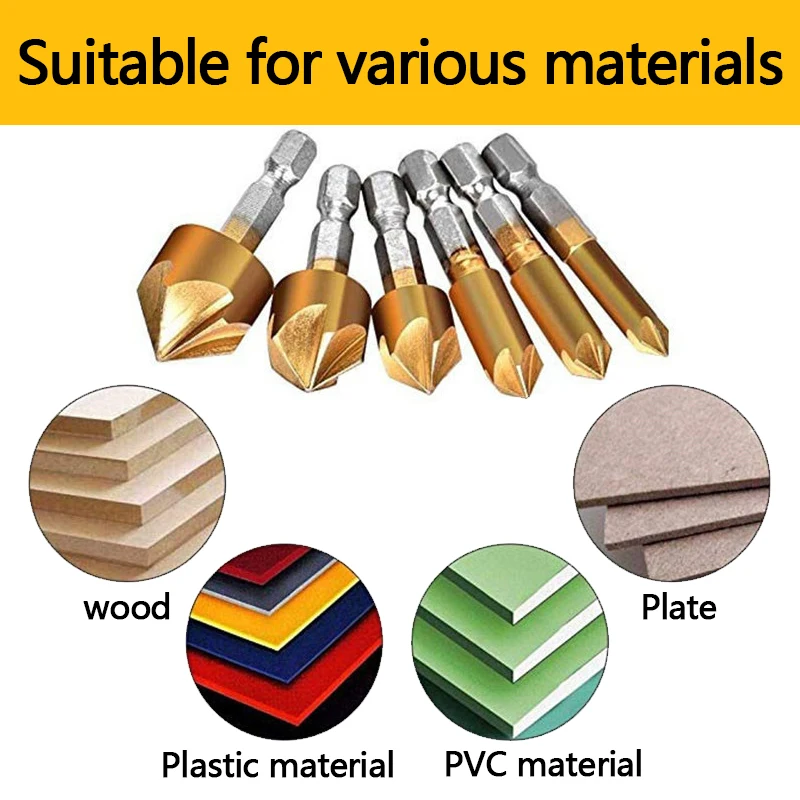 2PC Automatic Center Hole Punch Marker Scribe with Cushion Cap and 6PC Countersink Drill Bit 1/4 Hex Shank 6MM-19MM