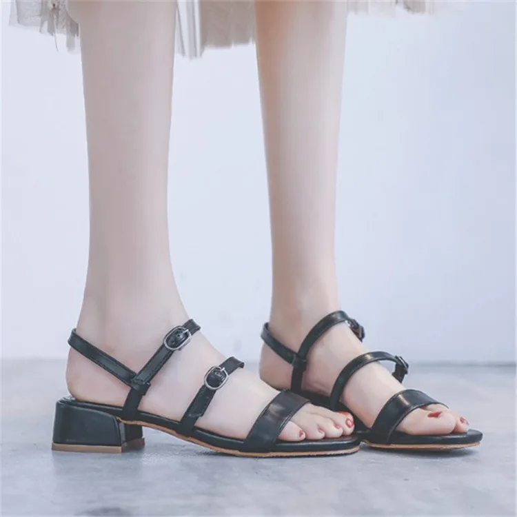

Hot Selling A- line Strap Sandals 2019 Summer Low-Cut New Style Comfortable Chunky-Heel Business WOMEN'S Shoes