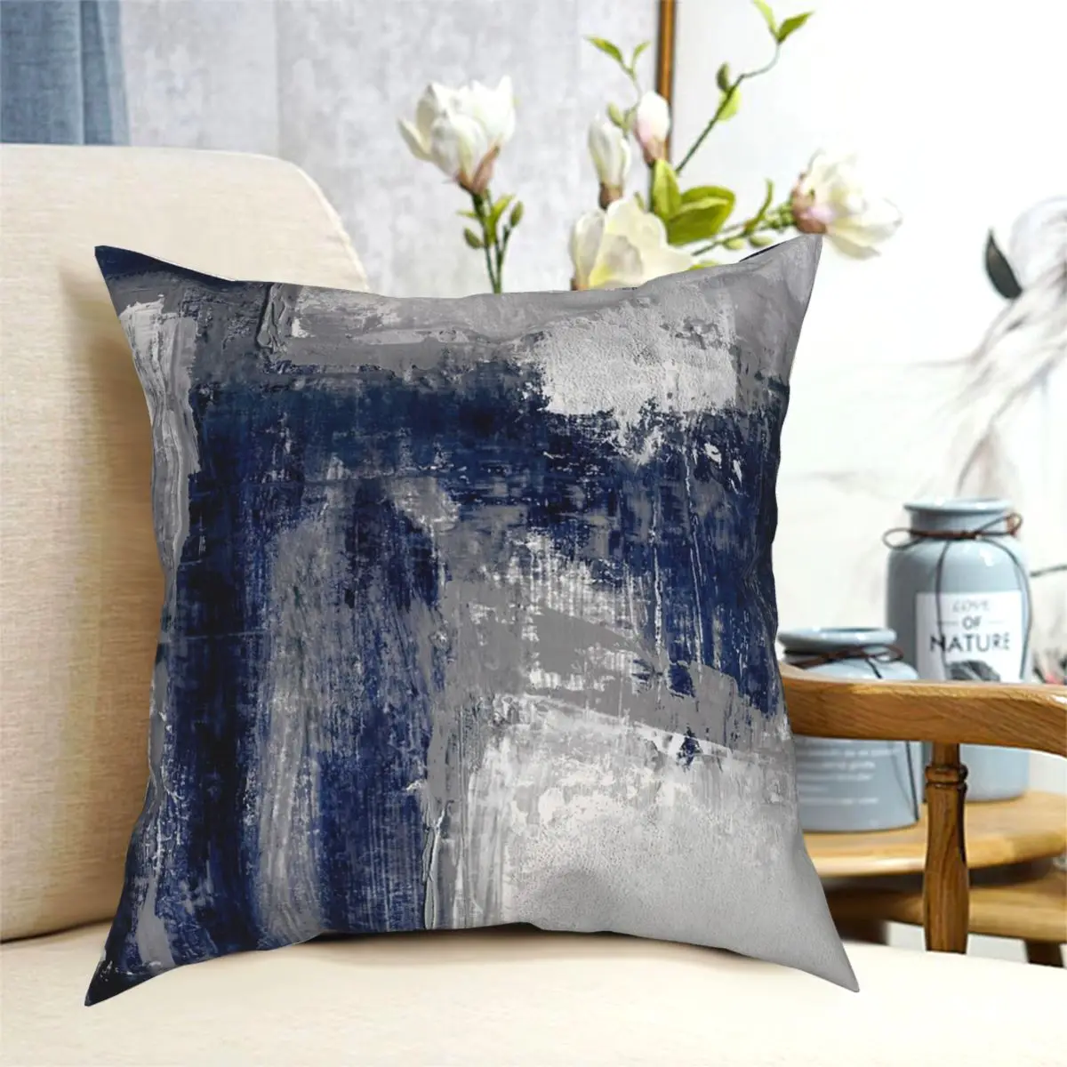 

Blue Gray Abstract Square Pillowcase Polyester Pattern Decorative Throw Pillow Case Sofa Seater Cushion Cover