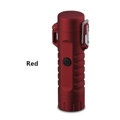 Светодиодный фонарик USB зарядка Зажигалка двойная дуга электрическая Зажигалка Ветрозащитная USB металлическая зажигалка для кемпинга туризма - Цвет: Red