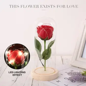 

Glass Immortality Romantic Rose Glass Cover Soap Flower Preserved Fresh Flower Mother'S Day Gift Festival Hotel LED
