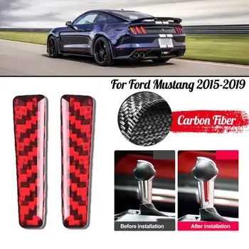

2Pcs Interior Mouldings Red Carbon Fiber Gear Shift Knob Handle Trim Cover Stickers For Ford For Mustang 2015-2019