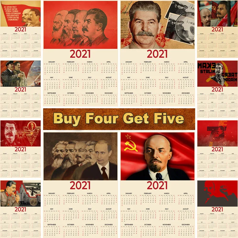 Poster Retro Calendar Decor Soviet Union CCCP USSR Russian Joseph Political Leninist