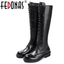 FEDONAS/ г. Зимние женские сапоги до колена из натуральной кожи вечерние сапоги для ночного клуба Женские Классические высокие сапоги для верховой езды с перекрестной шнуровкой